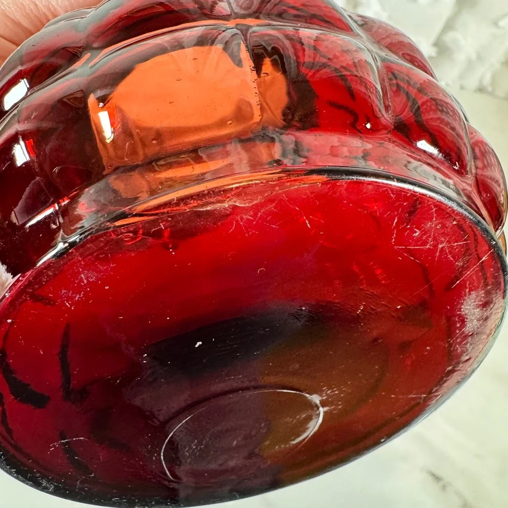 Vintage Anchor Hocking Ruby Red Pineapple Flared Bubble‎ Vase 8.75